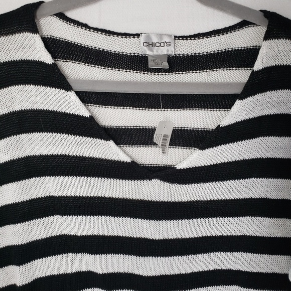 Chicos black & white stripe top 100% linen knit top - Picture 5 of 8